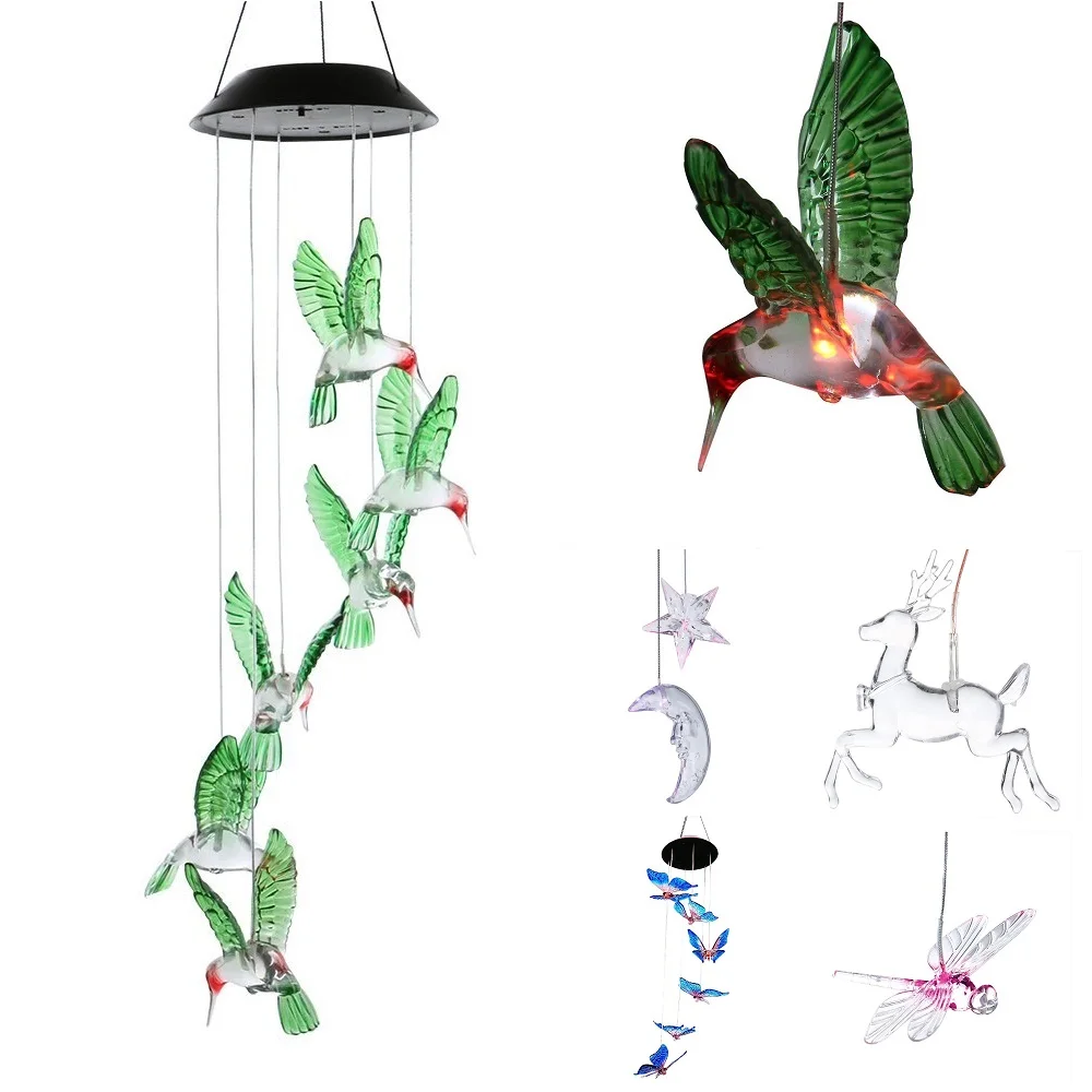 Новинка светодиодный солнечный колокольчик светильник меняющий цвет колибри