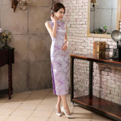 light purple Сексуальное женское платье без рукавов, тонкое, Cheongsam, новинка, винтажное, китайское, воротник-стойка, Qipao, вечернее платье, vestidos - Цвет: light purple