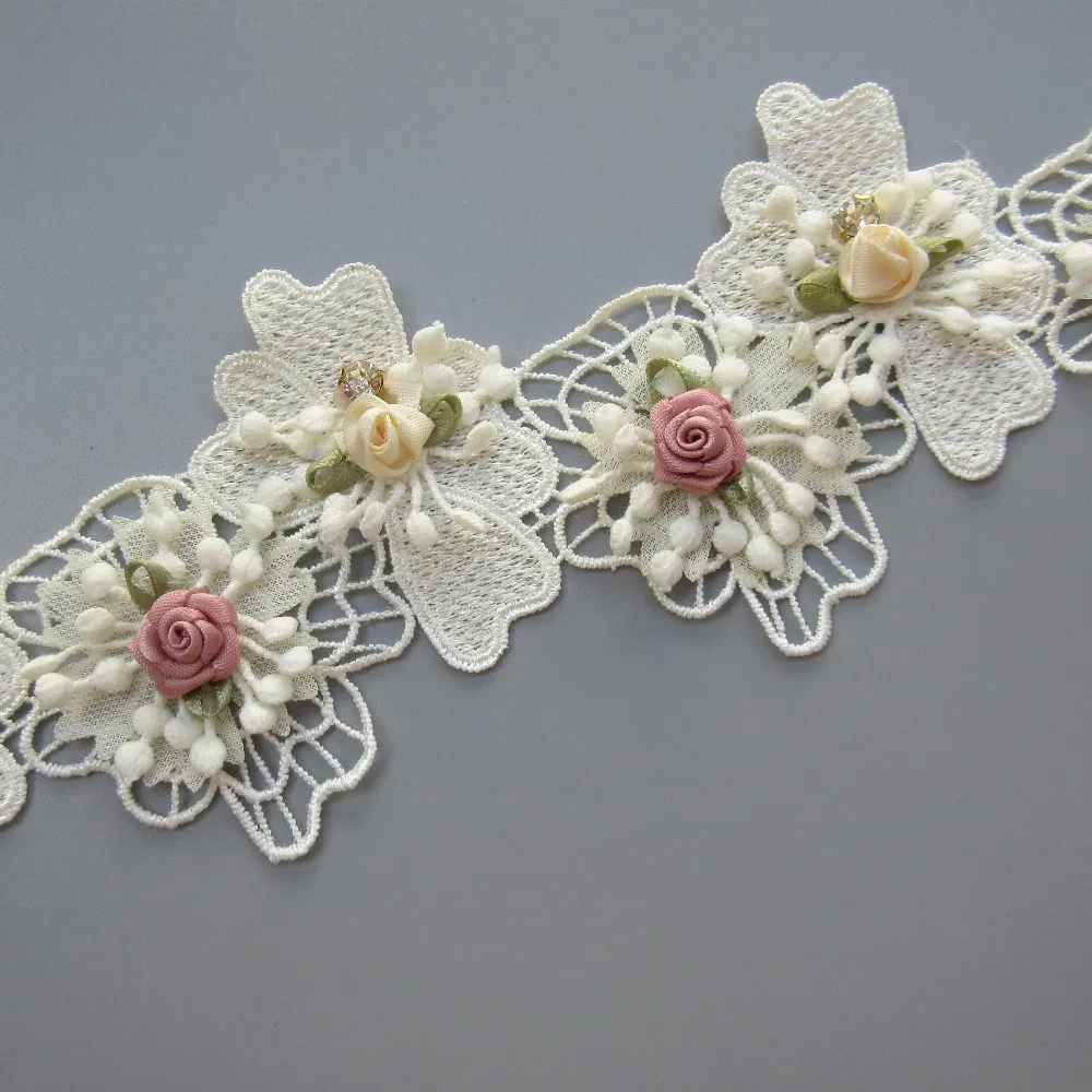 1 Meter 8cm Apricot Diamond Fabric Flower Lace Edge Trim Ribbon Embroidered Applique Sewing Craft Crochet Wedding Dress Clothes | Дом и сад