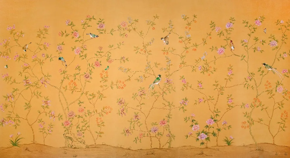 Китайский стиль ручная роспись шелковые обои Живопись Лотос с птицами много