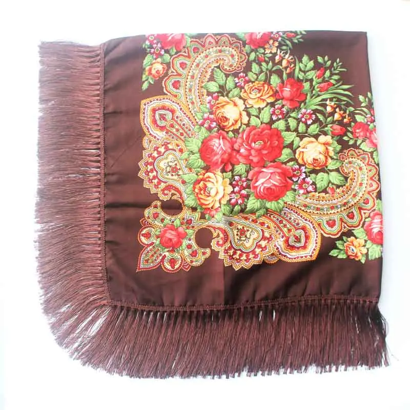 4 Luxury Brand Winter Russian Fringe Big Scarves Floral Printed Scarf Shawl Gift Cotton Lady Warm Square Wrap Sunshade Scarves - Цвет: 4
