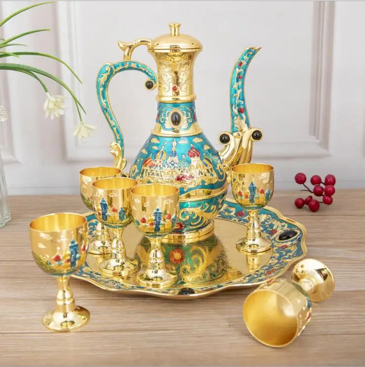 

8 PCS/set zinc alloy metal wine set kitchen dining bar wine decanter moonshine accessories for home decoration JJ080