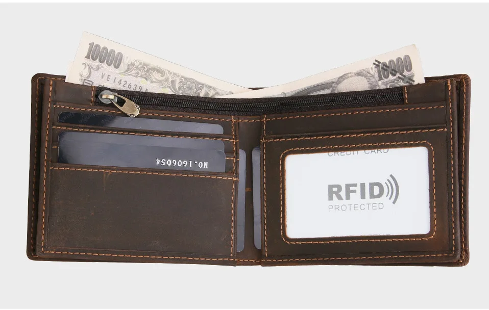 RFID мужской кошелек кожаный бумажник Crazy Horse кожаный Короткий Повседневный карман бумажник на молнии Portomonee 753-40 мужской короткий кошелек для монет