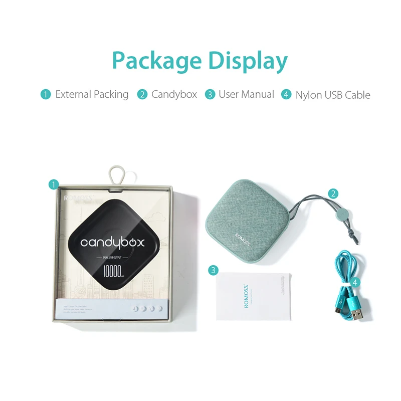 ROMOSS LC10, стильный внешний аккумулятор, 10000 мА/ч, Candybox 18650, двойной USB, тканевое портативное зарядное устройство с подвесным кольцом для iPhone, Xiaomi, huawei