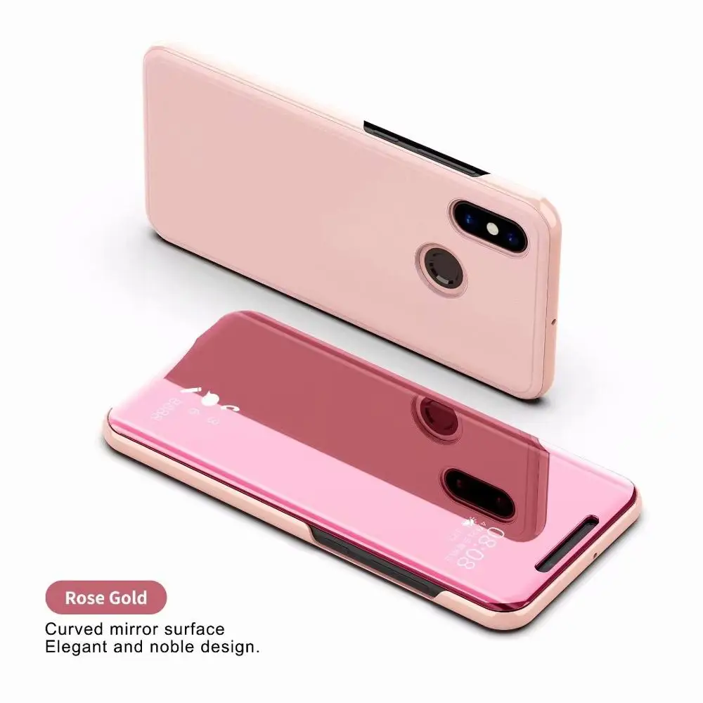 Rose Gold Умный зеркальный флип-чехол для телефона для Xiaomi 8 8SE F1 A1 A2 Lite 5X Redmi 6 6X 6A 5 Plus 3 Note 5 5A 4X Clear и изящным смотровым окошком - Цвет: Rose Gold