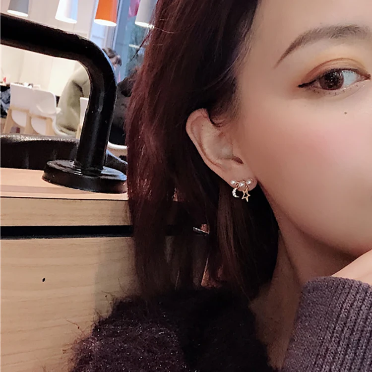 MENGJIQIAO новинка 2019 корейские милые серьги гвоздики стразы луна звезда для женщин