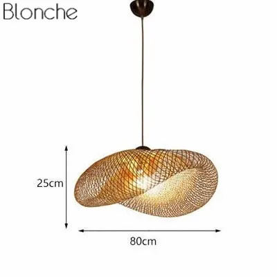 Type A 80CM Японский бамбуковый Плетеный подвесной светильник из ротанга, винтажный подвесной светильник с волнистым абажуром для дома и дома, столовой, подвесной светильник - Цвет корпуса: Type A 80CM