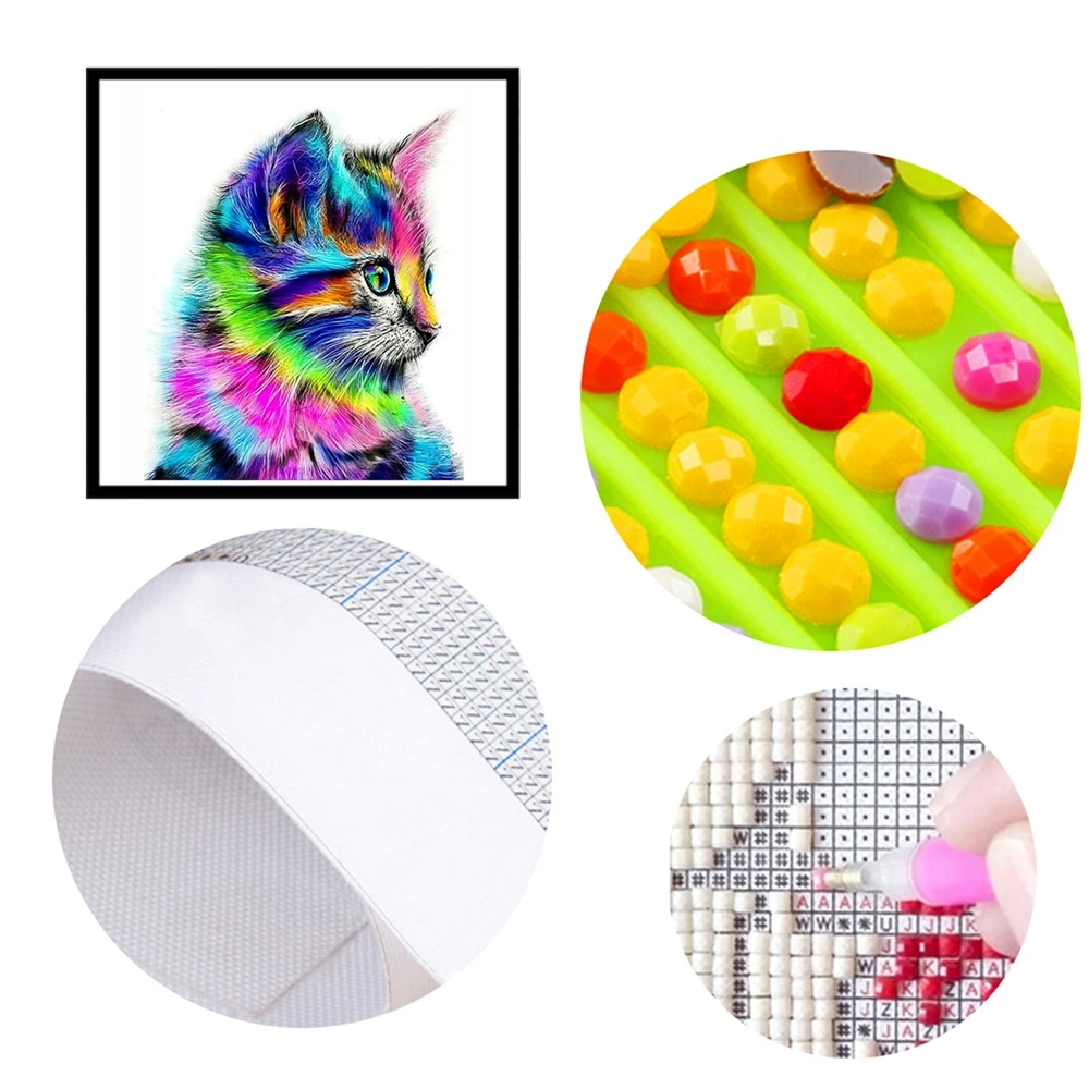 DIY 5D Бриллиантовая мозаика с животным Cat для самостоятельного создания картины из