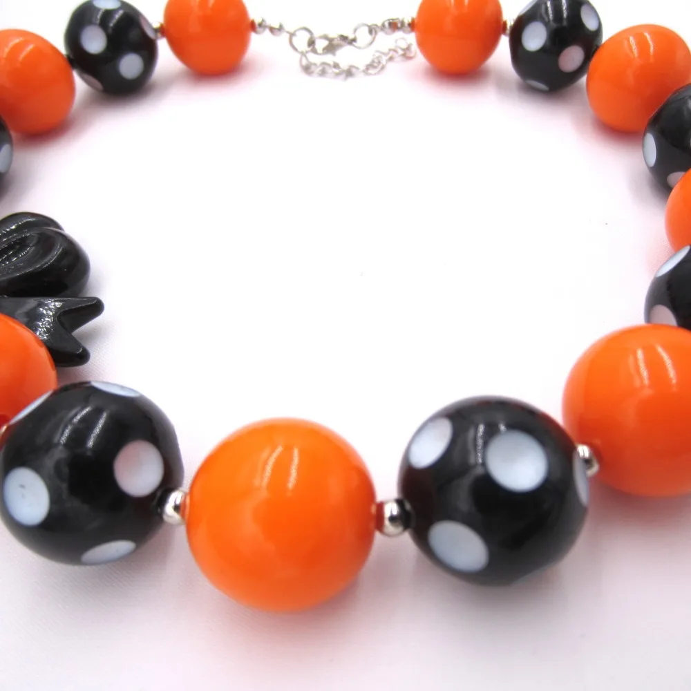 Girls Gifts Black Bowknot Orange Chunky Beaded Necklace Baby Bubblegum Children Girl Halloween Dress Up Outfits Jewelry | Украшения и