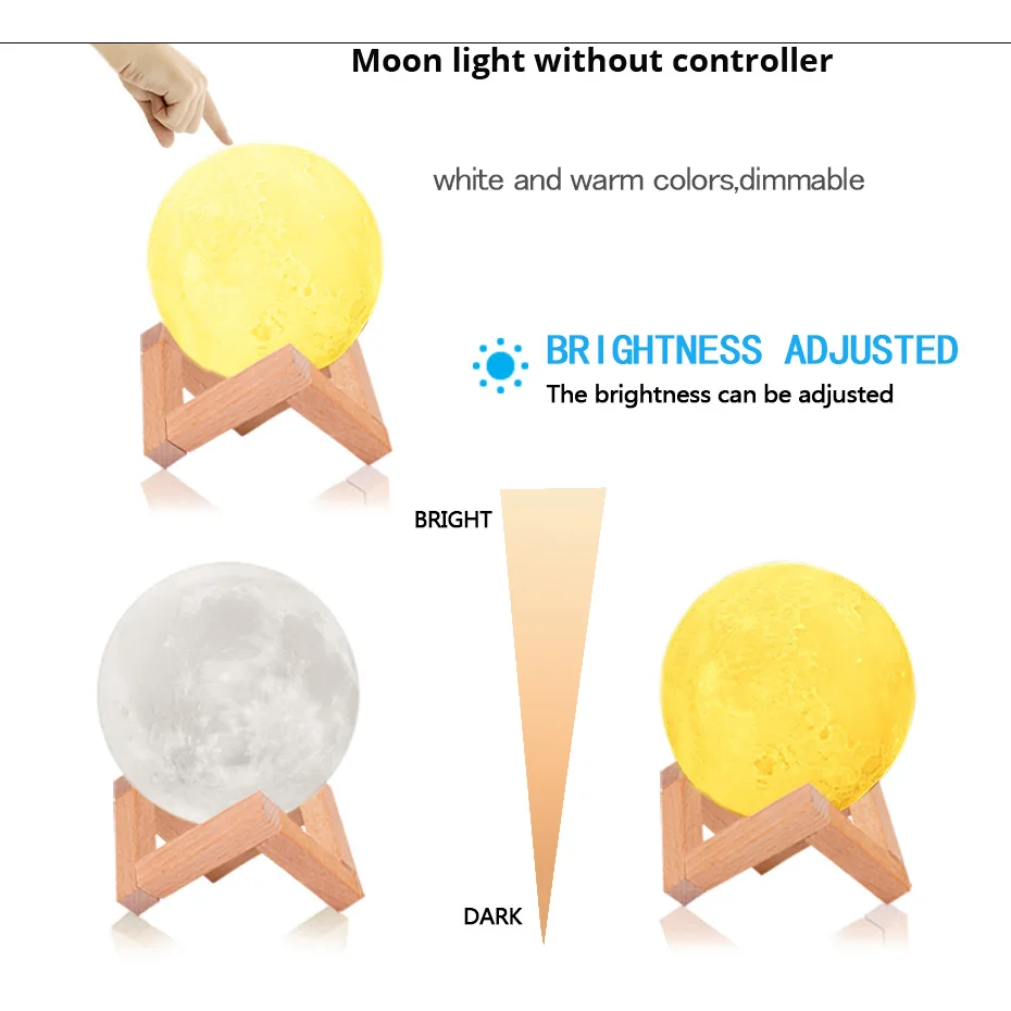 Rechargeable 3D Print Moon Lamp USB LED Night Light 2 Color Change Touch Switch Home Deco glob Bedroom Bookcase Atmosphere | Освещение