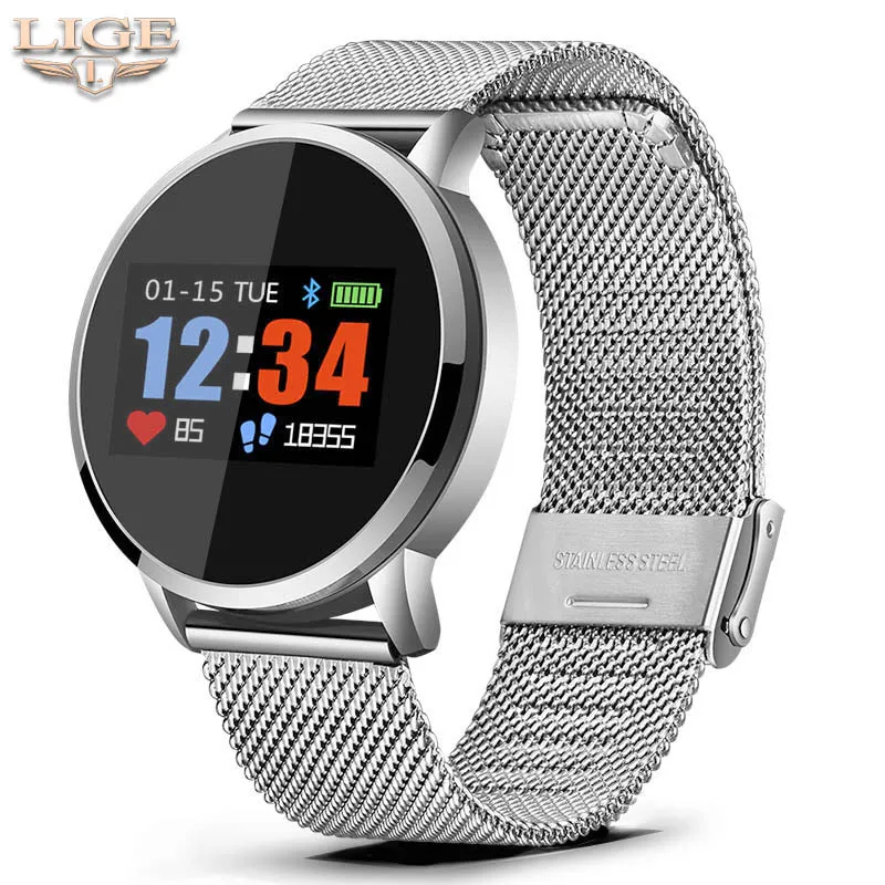 LIGE Q8 умный Браслет oled цветной экран Smartwatch Женская мода Фитнес трекер монитор