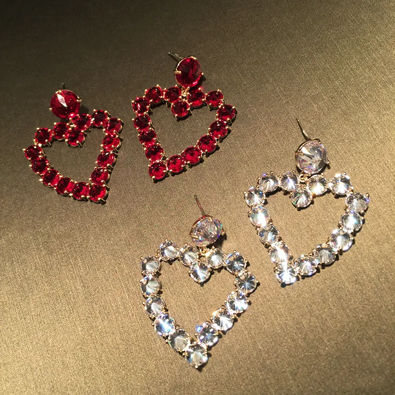 

Bilincolor fashion trendy red hollow heart cubic zirconia drop earring for women