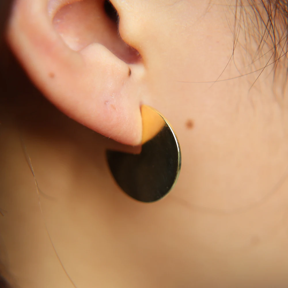 round circle geometric fashion earring women jewelry design gold filled flat simple | Украшения и аксессуары