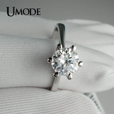 UMODE Классические фианитовые обручальные кольца с покрытием из белого золота с 6 сияющими солитерами 1кт JR0012B
