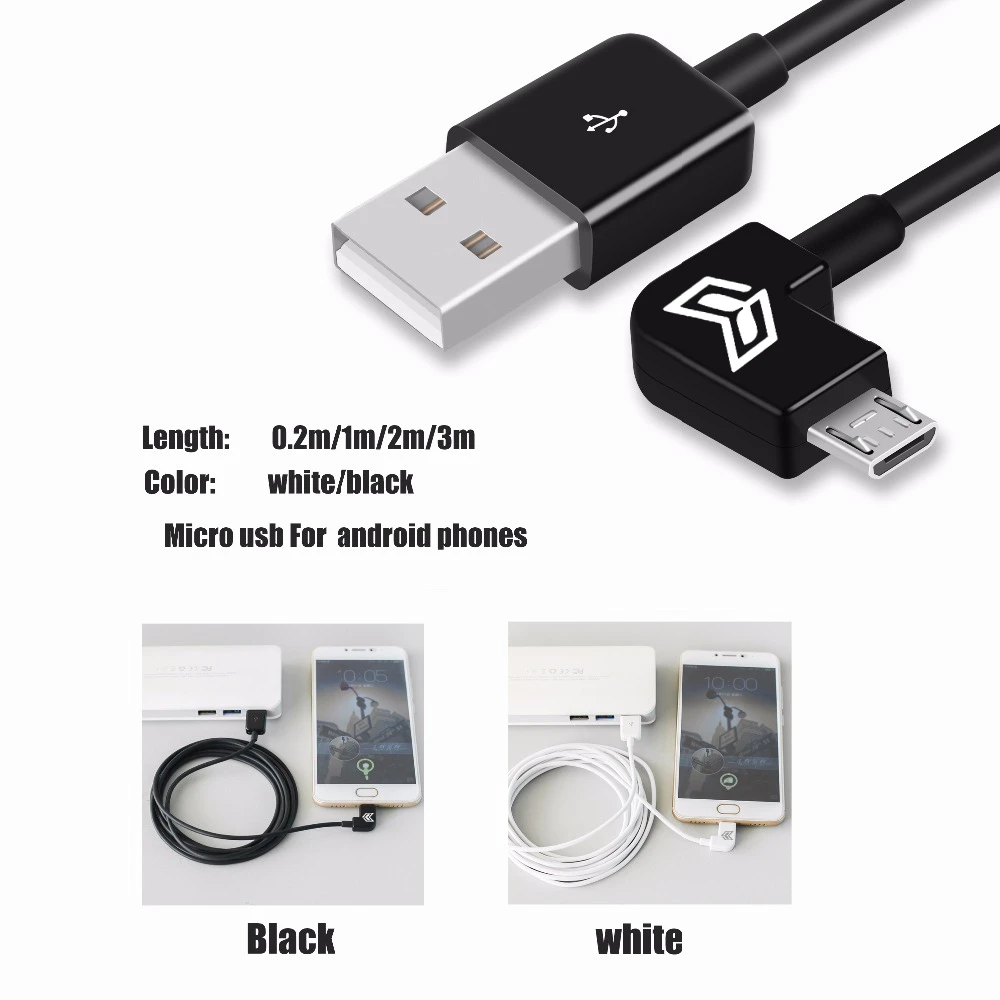 Yianerm 90 градусов Micro USB кабель 0,2 м 1 м 2 м 3 м кабель для синхронизации данных для samsung Galaxy S7 Xiaomi 4X LG кабель передачи данных