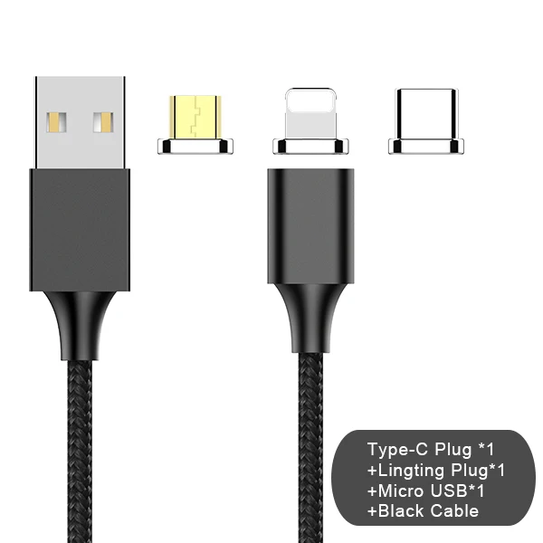 3 plug black cable NOHON 3 в 1 Магнитный кабель для синхронизации данных 8 Pin для iPhone X 8 XS Plus Micro usb type C Быстрая зарядка для Xiaomi кабели зарядного устройства - Цвет: 3 plug black cable