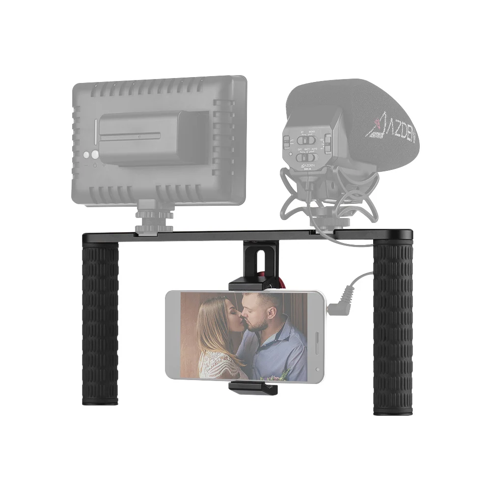 Andoer TE-218 смартфон видео Риг телефон видео стабилизатор двойной ручной захват 1/" винт крепления для видео светильник микрофон штатив