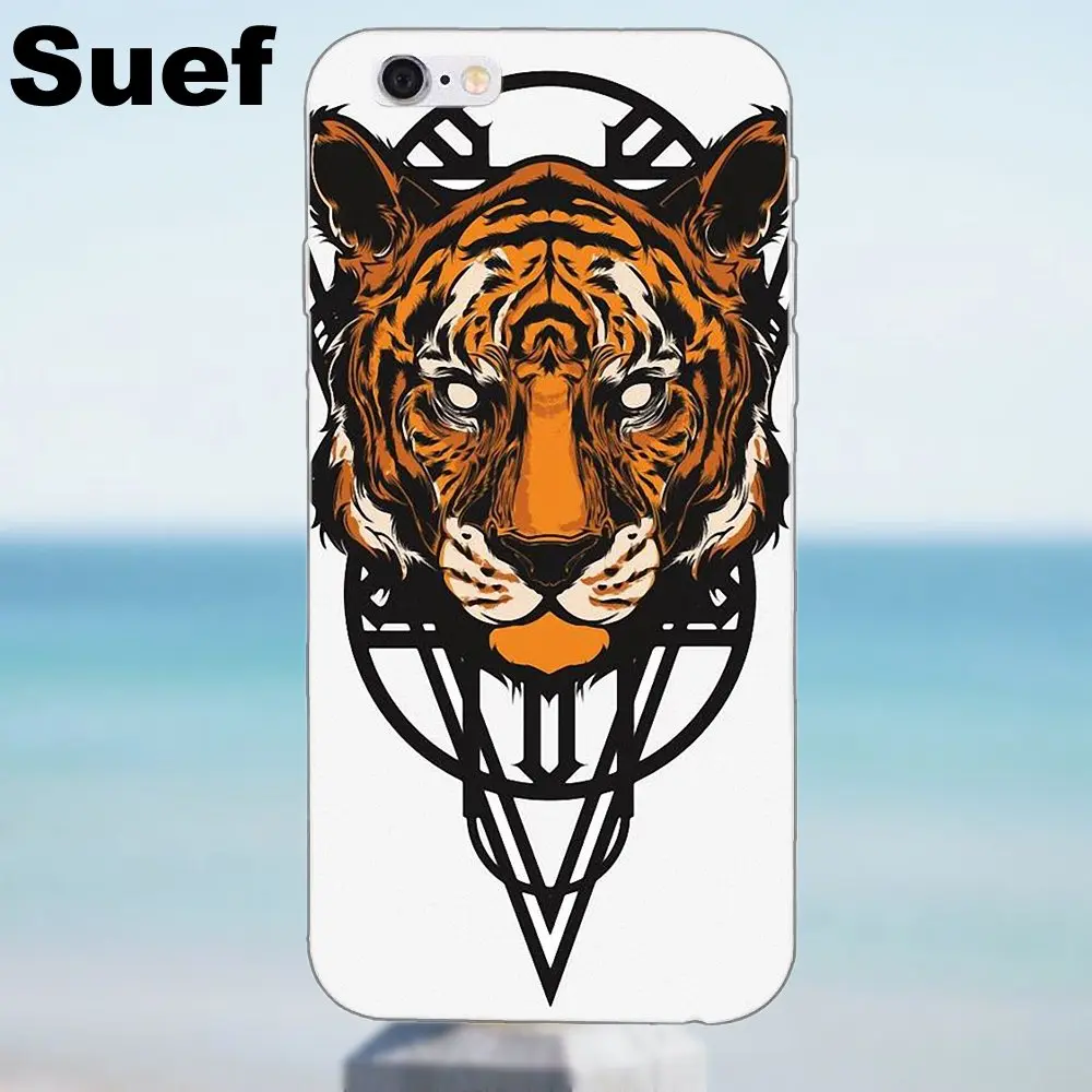 Suef Мягкий ТПУ чехол геометрический Тигр для iPhone 4 4S 5 5S 5C SE 6 6S 7 8 Plus X Samsung Galaxy J1 J3 J5 J7 A3