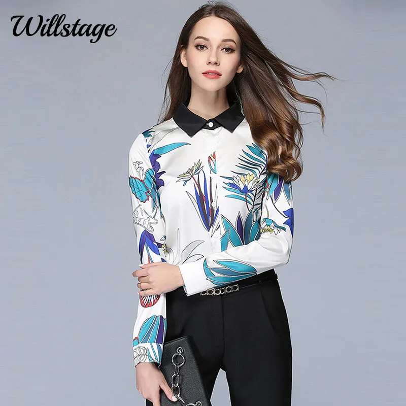 Женская шифоновая блузка Willstage деловая Деловая с длинным рукавом и цветочным