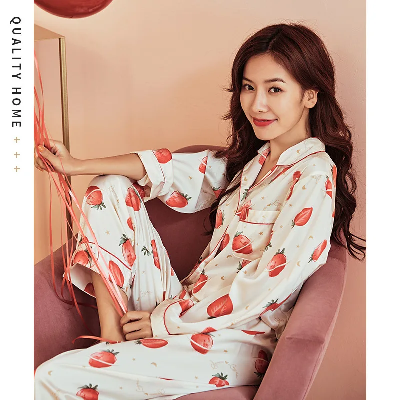 Smmoloa 2019 Новая женская пижама с принтом атласные шелковые пижамы длинными