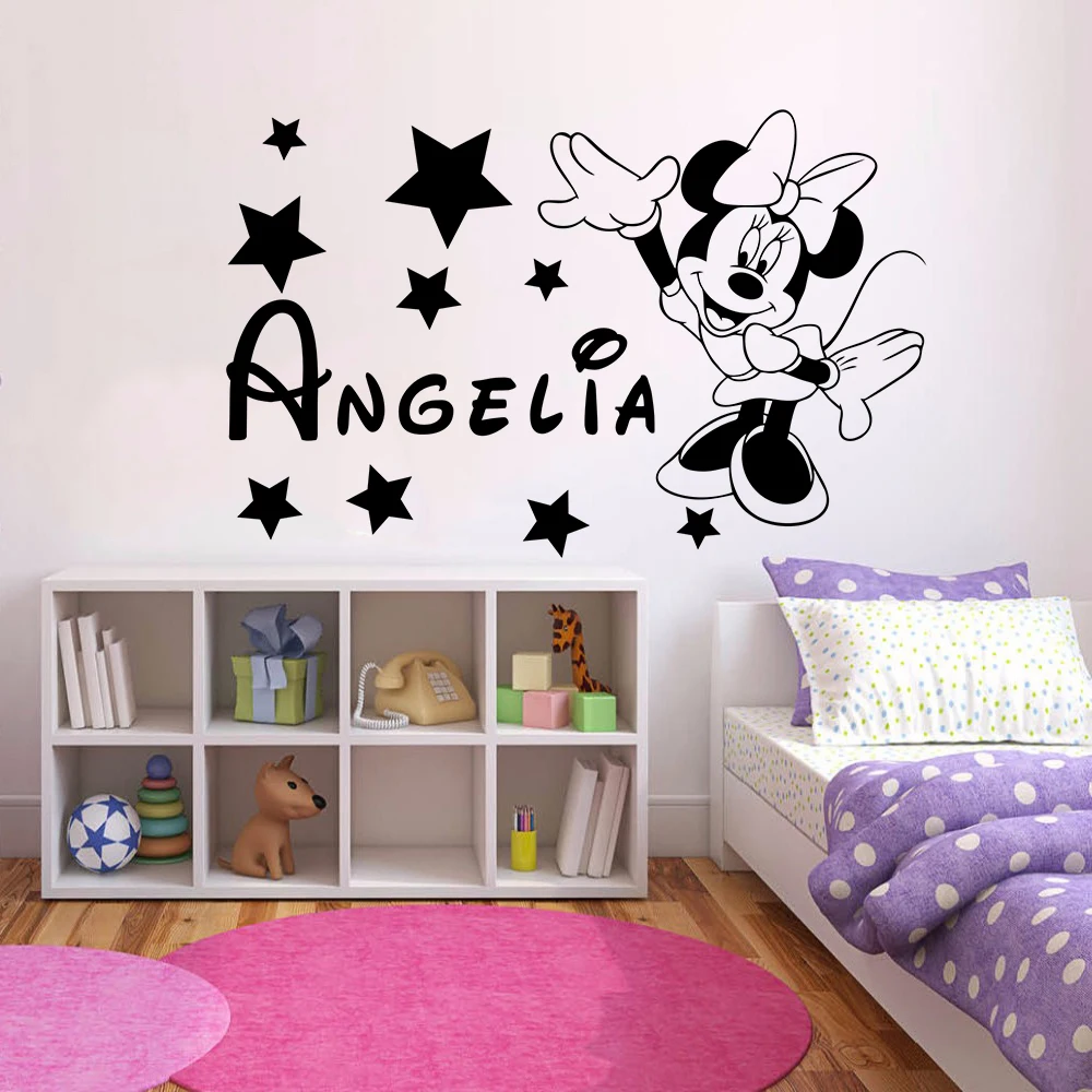 Персонализированные Имя красивые наклейки не стену Минни виниловая наклейка на