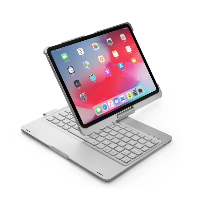 [Новое] Bluetooth клавиатура чехол для Apple iPad Pro 11,", 360 вращение и 7-Цвет с подсветкой, на застежке, чехол, жесткий Беспроводной клавиатура - Цвет: Silver