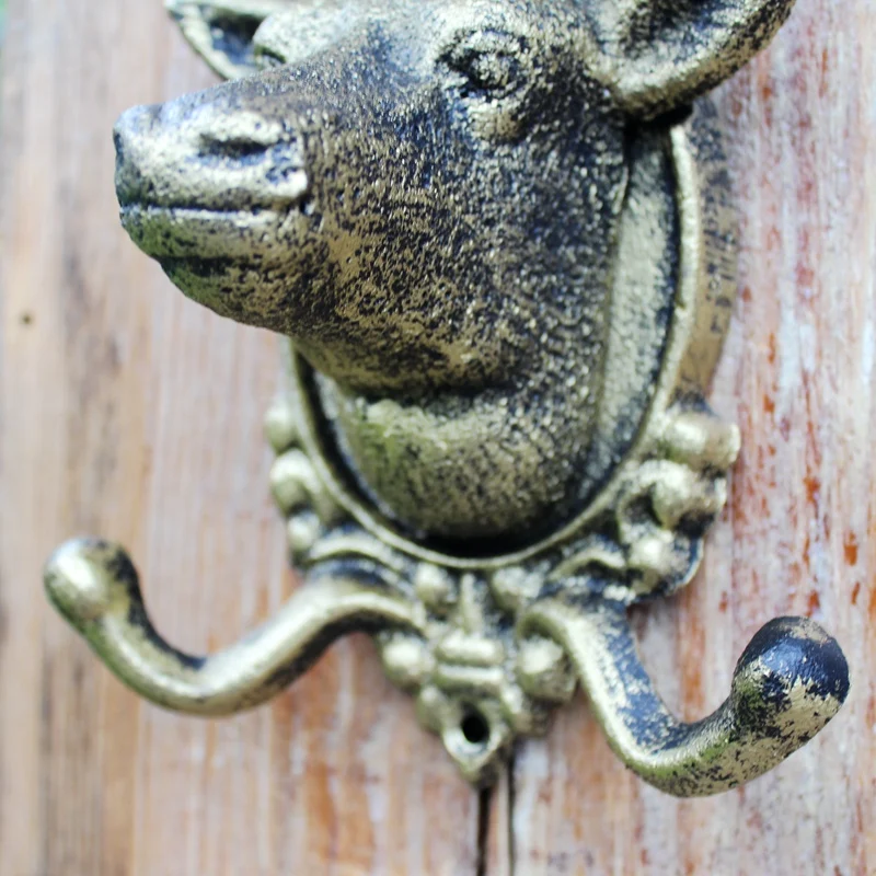 Animal Deer Stags Head Hook Wall Hanger Rack Holder Cast Iron Organizer Wall Mounted Bronze Rustic Home Decor Garden Outdoor
