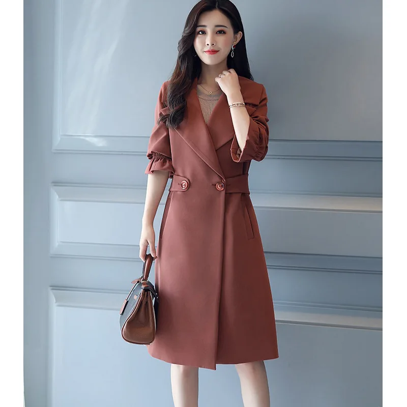 Женский Тренч большой размер весна новинка средней длины женская тонкая