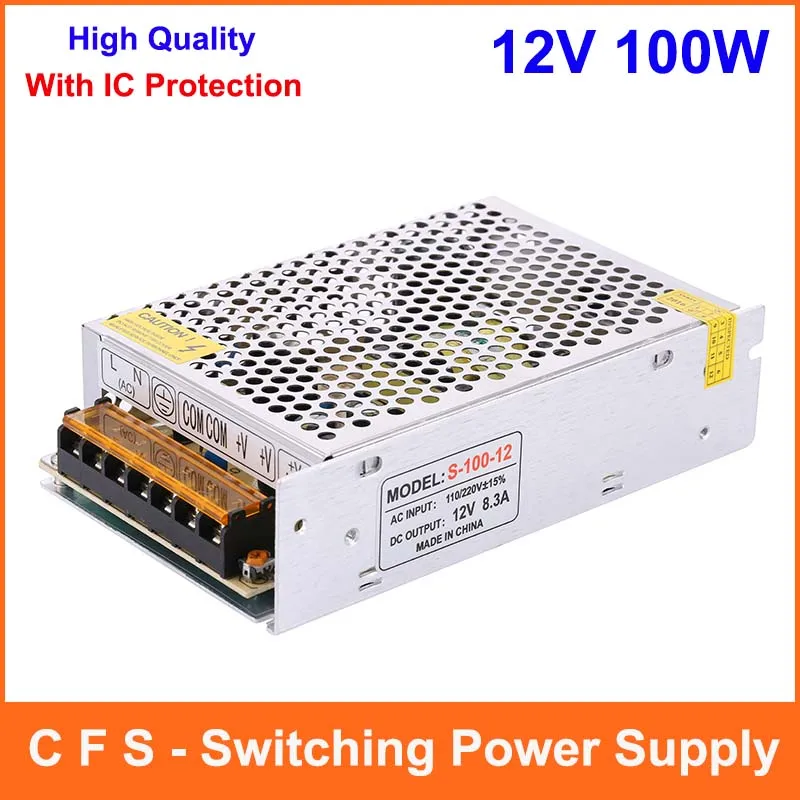 Одиночный выход импульсный источник питания 12 V 8.3A 100W Трансформатор 110V 220V AC к DC SMPS