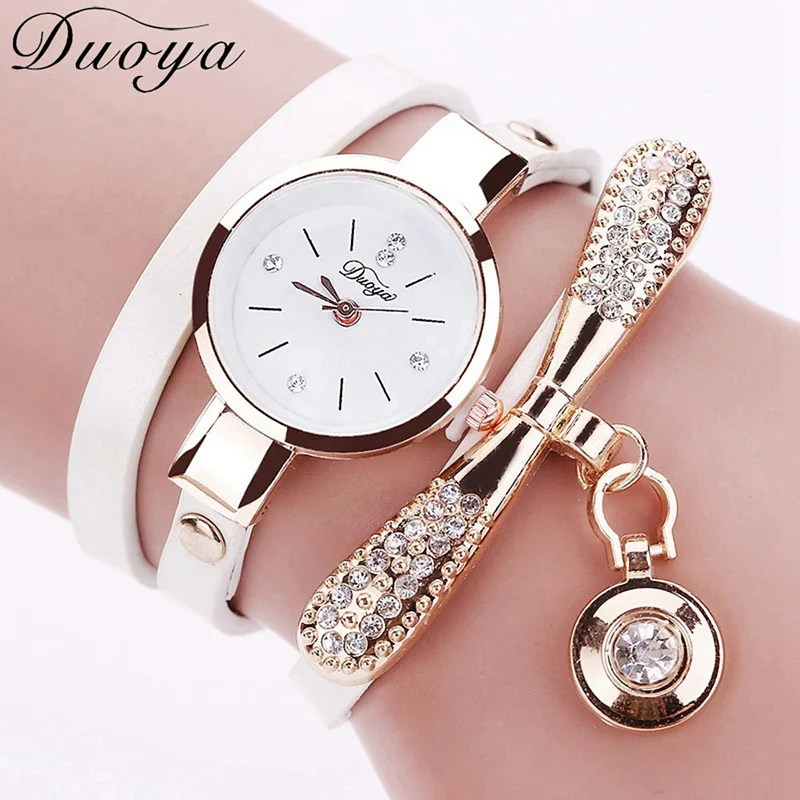White Бренд Duoya, браслет, часы для женщин, роскошный золотой кристалл, Модные кварцевые наручные часы, женские винтажные часы, дропшиппинг - Цвет: White