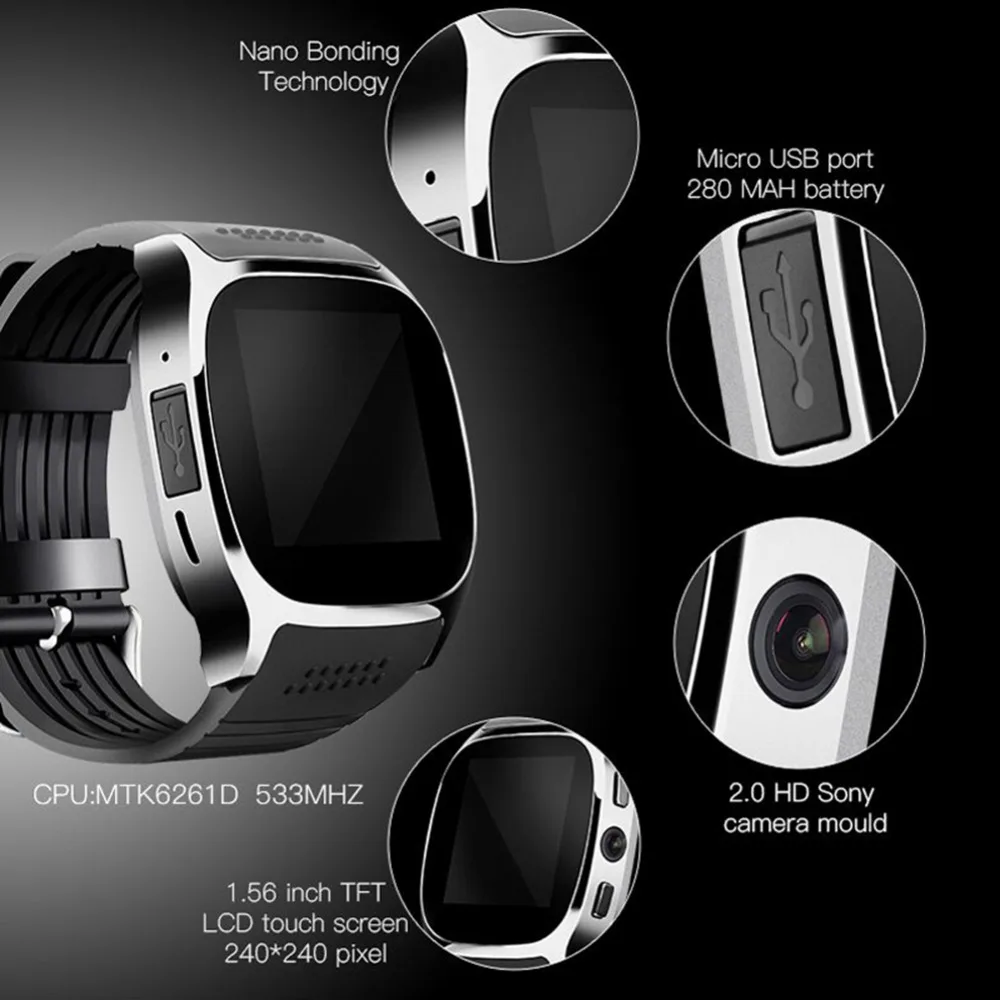 T8 Bluetooth Смарт часы с камерой Facebook Whatsapp поддержка SIM TF карты вызова Smartwatch для телефона Android PK A1 Q18 DZ09