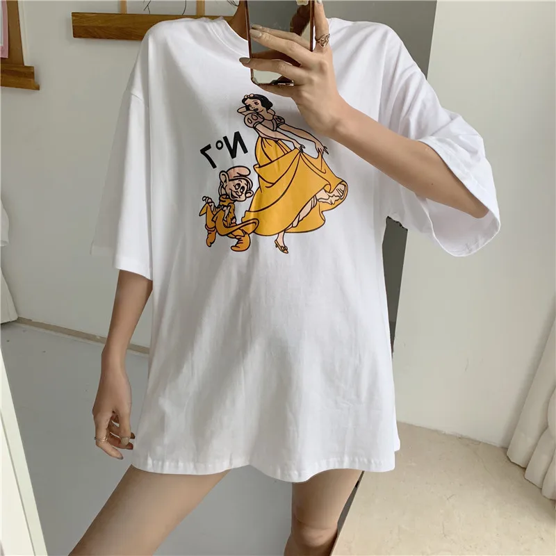 Для женщин футболки Harajuku Ulzzang студент Повседневное свободные с буквенным принтом