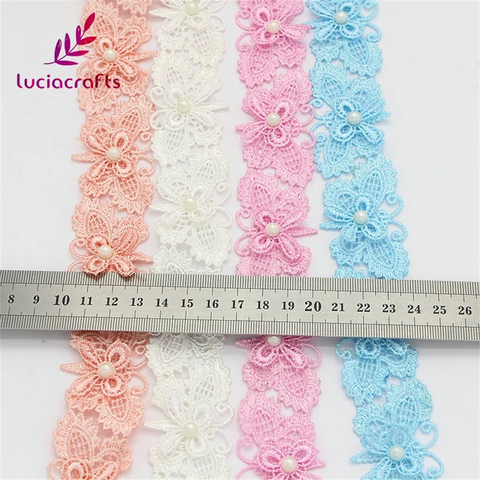 Lucia ремесла 1 ярд 3 см бисером кружевной ткани отделкой ленты DIY Швейные ручной работы одежда головной убор материалы N0511