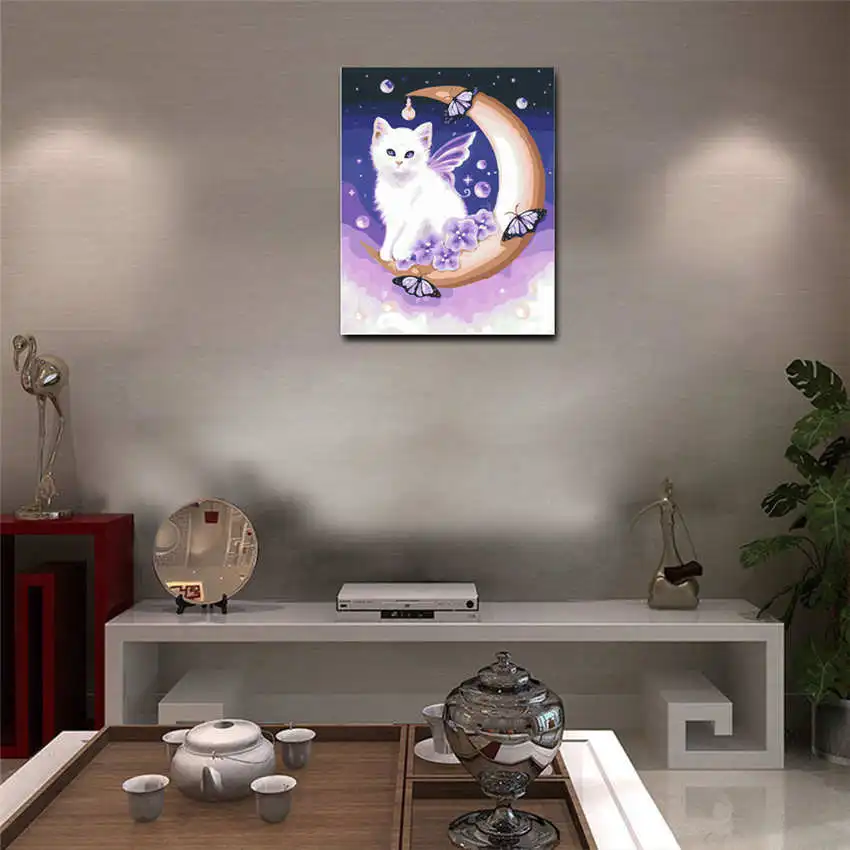 RIHE Животные Рисунок кошки по номерам Diy картина маслом на холсте Cuadros Decoracion
