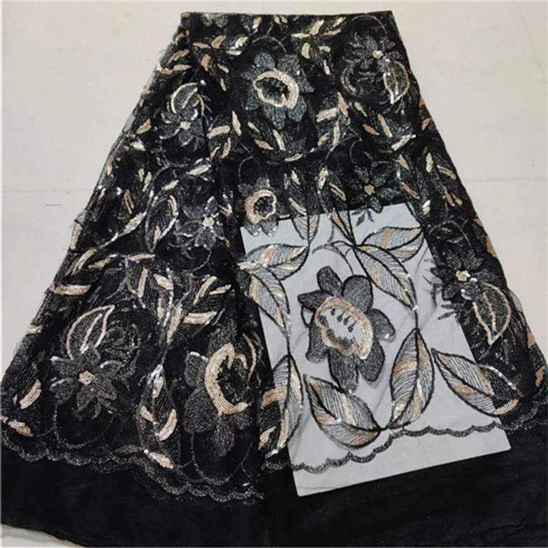 Африканская сетка Тюлевая кружевная ткань с блестками 2019 новейшая французская