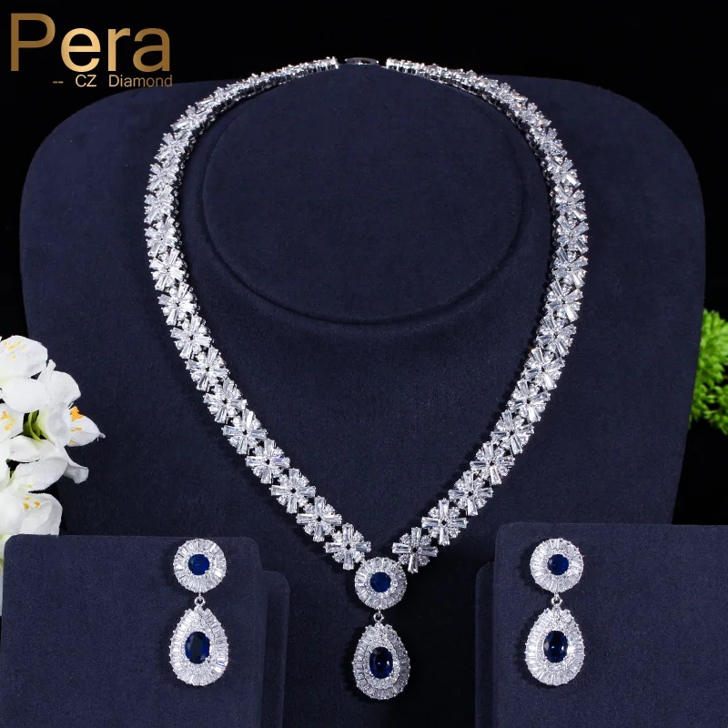 Комплект из колье и серёг с синим белым кристаллом|necklace and earrings|jewelry setsdrop jewelry sets |