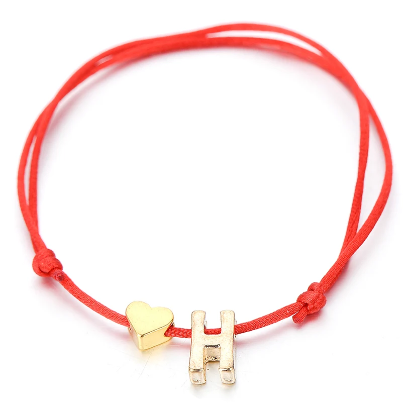 IYOE Gold Silver Color Tiny Heart Initials Name Letter Bracelet For Women Men Kids Hand Braided Red Rope Bracelets Couple Gifts