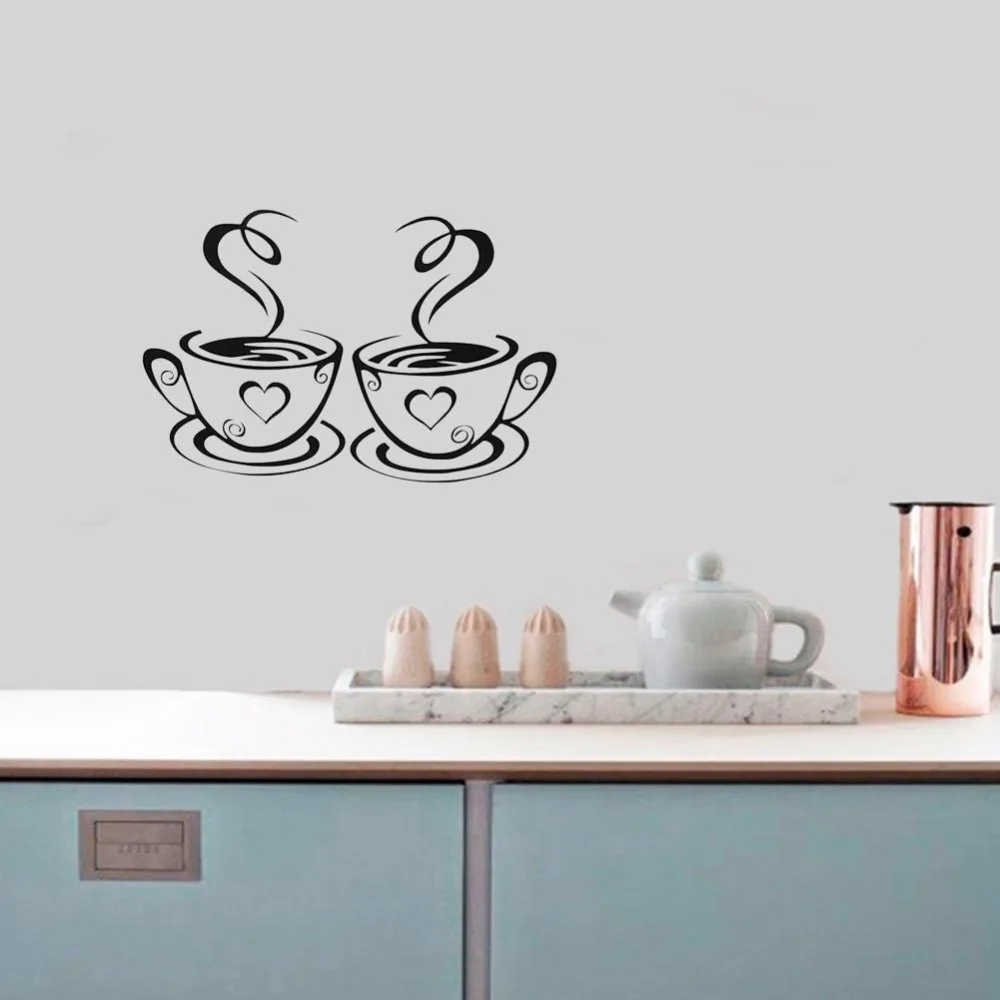 Наклейка виниловая самоклеящаяся на окна кухни кофейные чашки настенные LA001 -