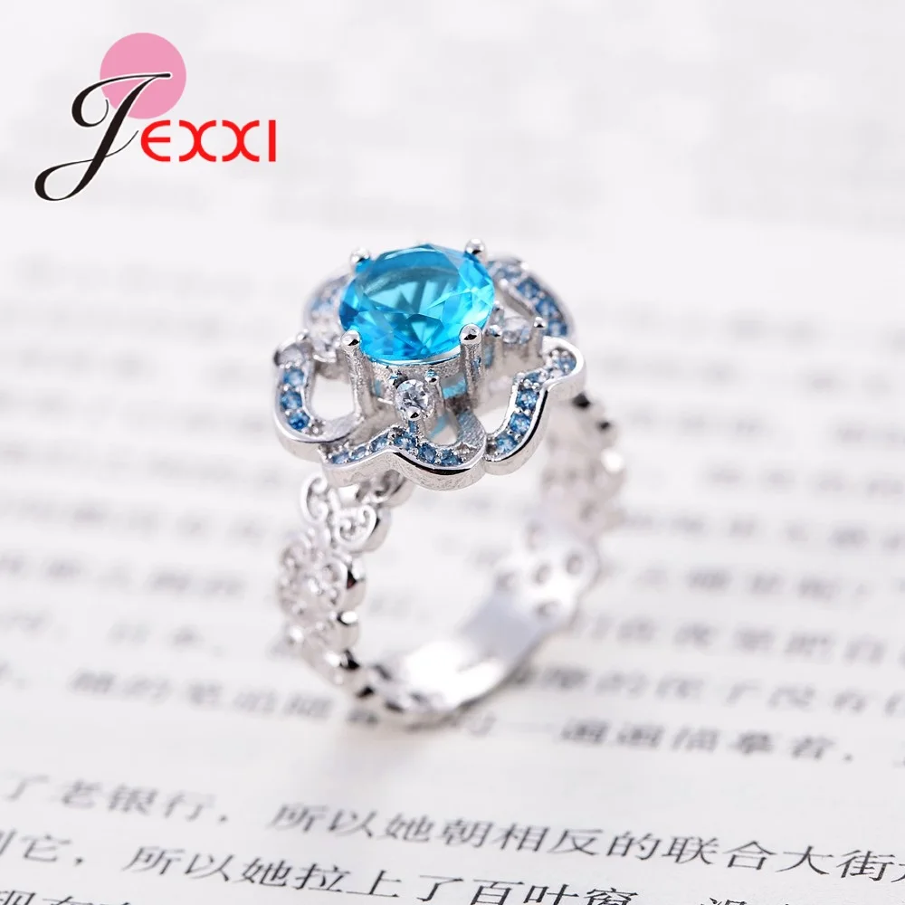 Women Crystal 925 Sterling Silver Rings Hollow Out Design Cubic Zirconia Anniversary Ring Accessory Ringen Band Jewelry | Украшения и