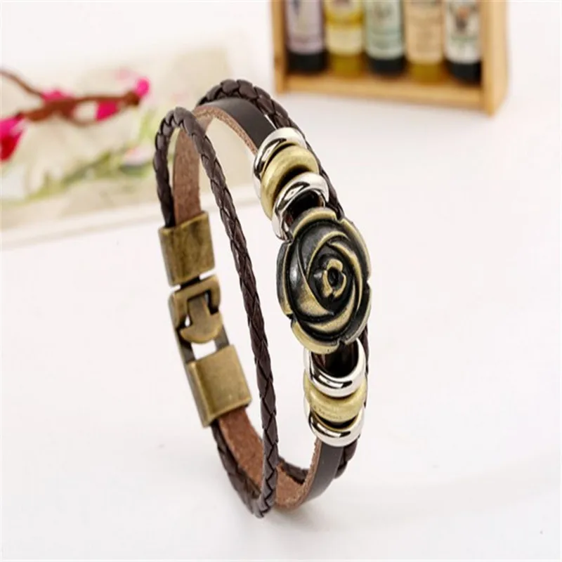 S.VEX Mens Flower Buckle Bracelets 2018 Bohemia Leather Rope Chain Brecelet Jewelry Armbandjes for Men Bracelet Homme | Украшения и