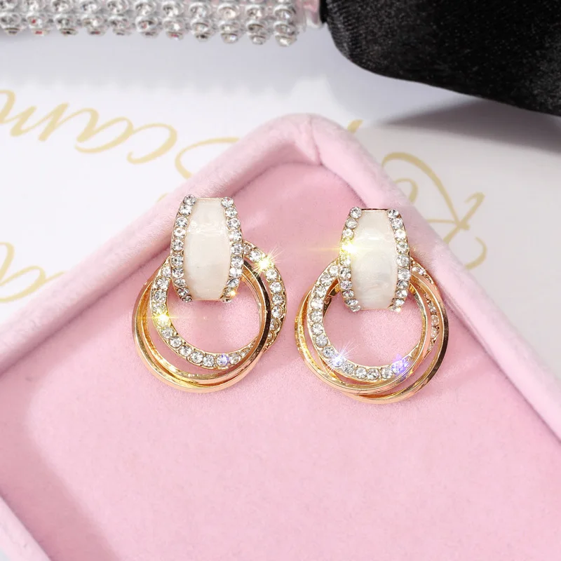 8SEASONS Luxury Rhinestone Rose Gold Silver Color Metal Stud Earrings Big Round Circles Pendant for Women Party Jewelry 1 Pair | Украшения