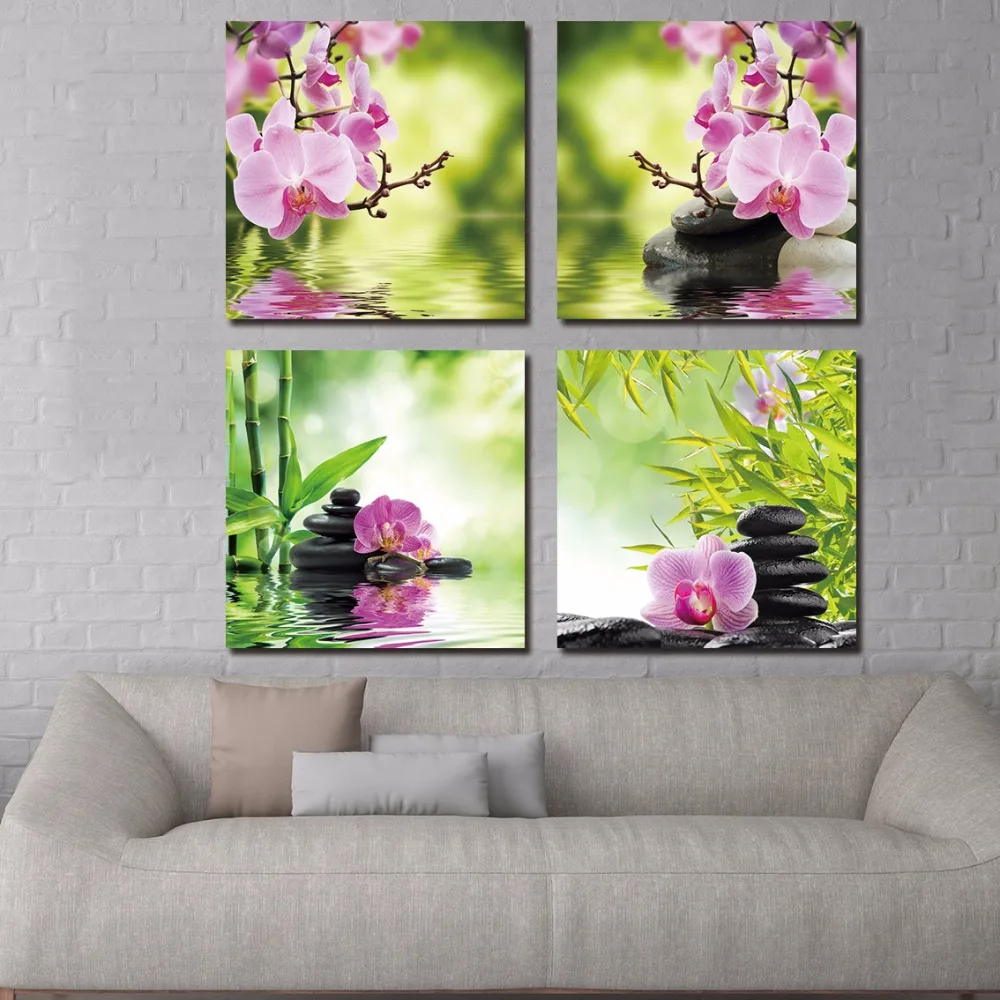 

BANMU canvas painting decor for living room wall Butterfly Orchid Flower and Zen Stones Painting Wall Art Bamboo Picture Print