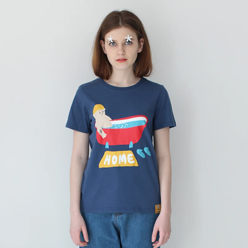 

Женские футболки с коротким рукавом и круглым вырезом, женские футболки высокого качества в стиле Харадзюку, темно-синяя летняя футболка, М...