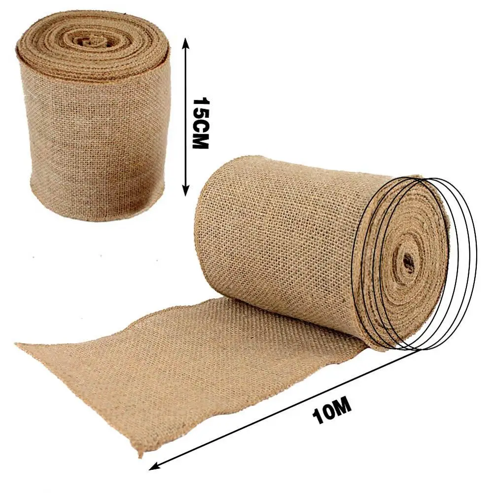 10m x 15cm OurWarm 10 м рулон обивки ткани натуральный джут Hessian мешковины Ткань Ремесло Свадебная вечеринка настольная дорожка деревенский украшения стола - Цвет: 10m x 15cm