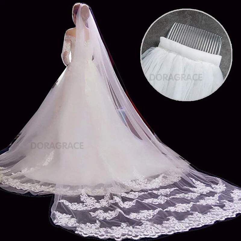 Doragrace Женская длинная кружевная вуаль белая цвета слоновой кости с гребнем |