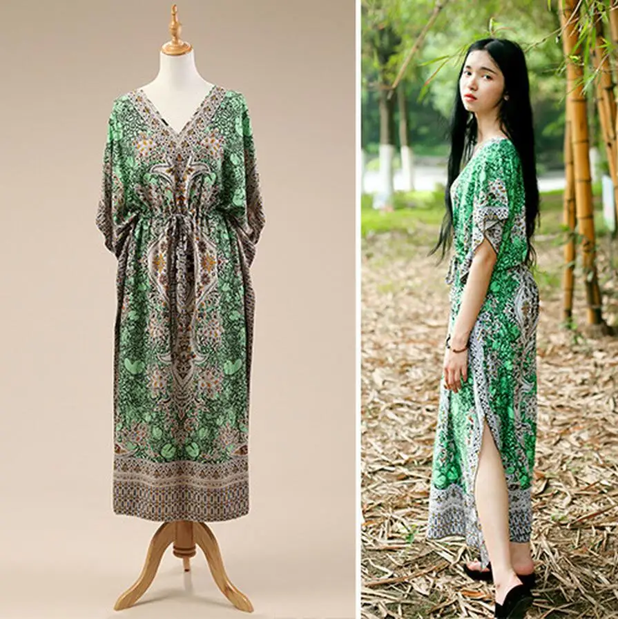 2020 пляжное платье кафтан этническое вискозное макси Женская винтажная туника