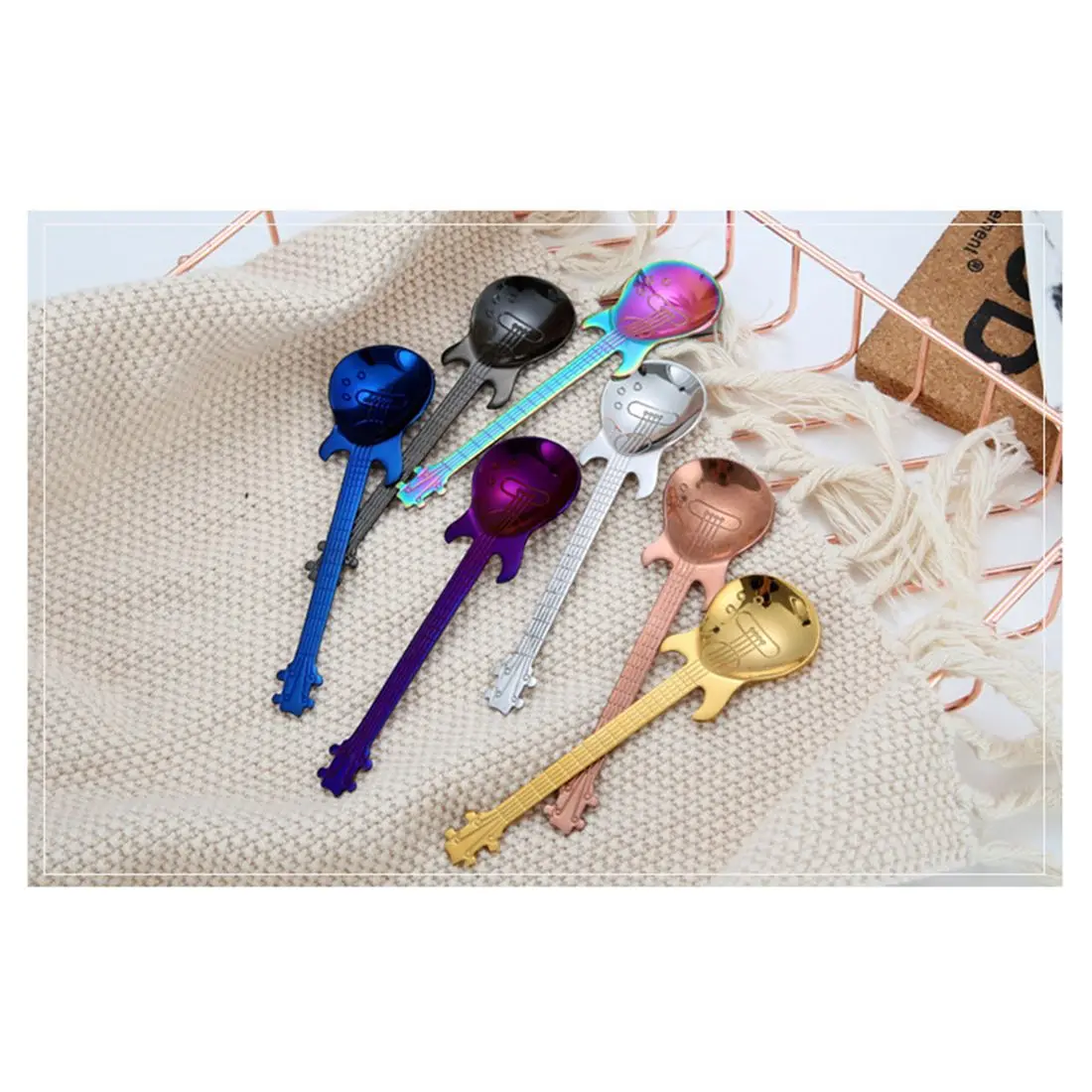 Серебряная модная Милая кофейная ложка из нержавеющей стали гитарная и чайная