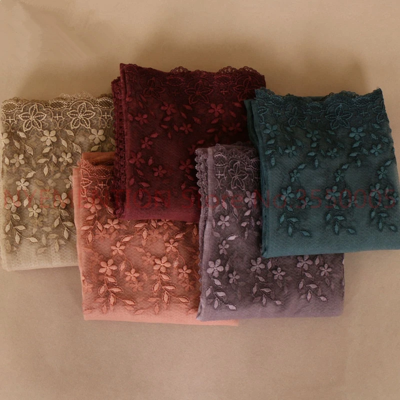 Высококачественные Женские мягкие хлопковые Кружева цветочные однотонные шали