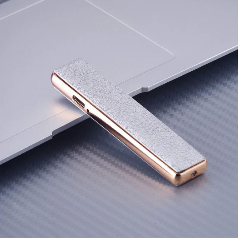 Мини тонкая USB Зажигалка металлическая перезаряжаемая Электронная Зажигалка сигарета турбо огонь Зарядка Электрический провод ветрозащитная Мужская зажигалка