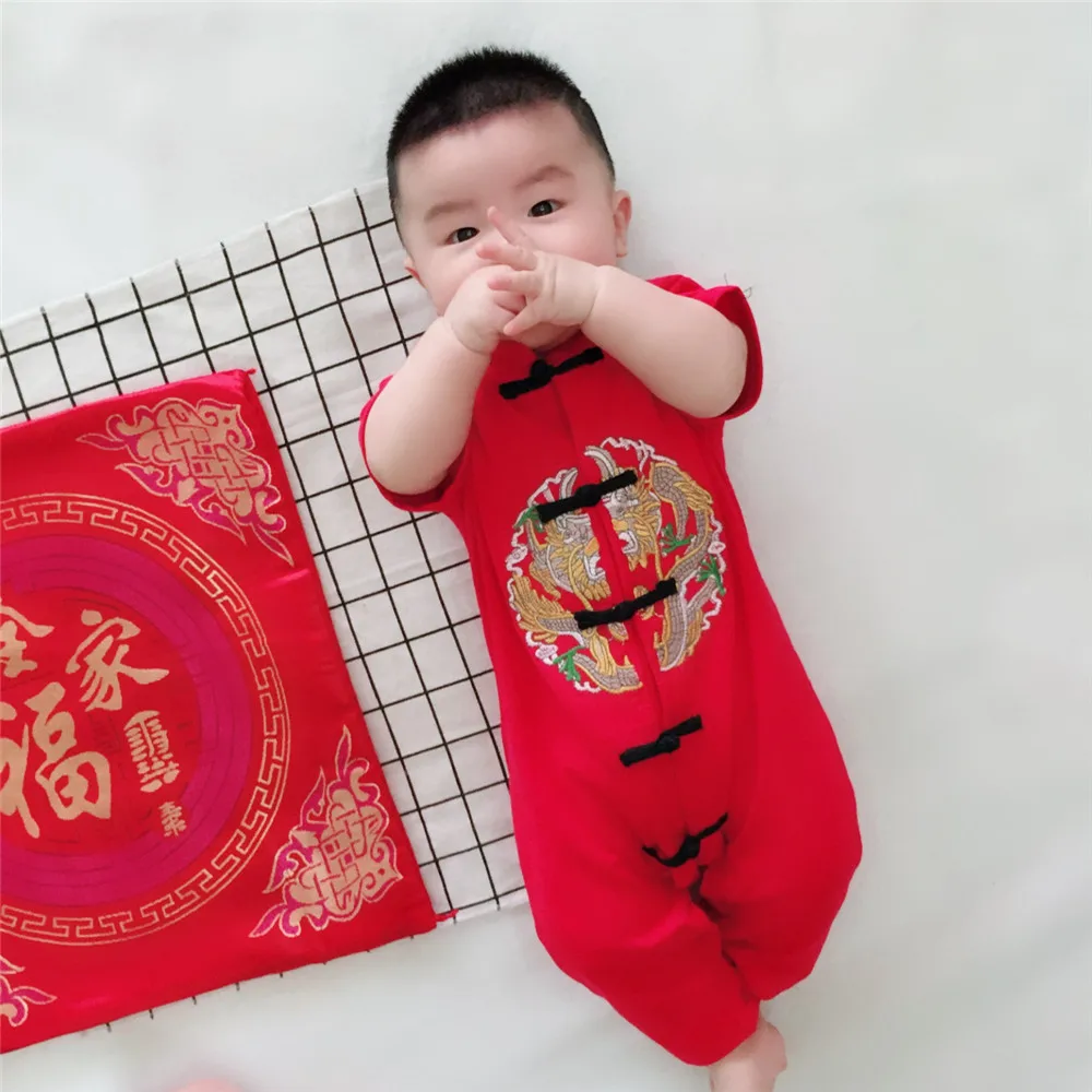 Chinese Style Traditional Embroidery Baby Rompers New Year Boys Girls Clothes Cotton Suit Infant Jumpsuits Costume | Детская одежда и